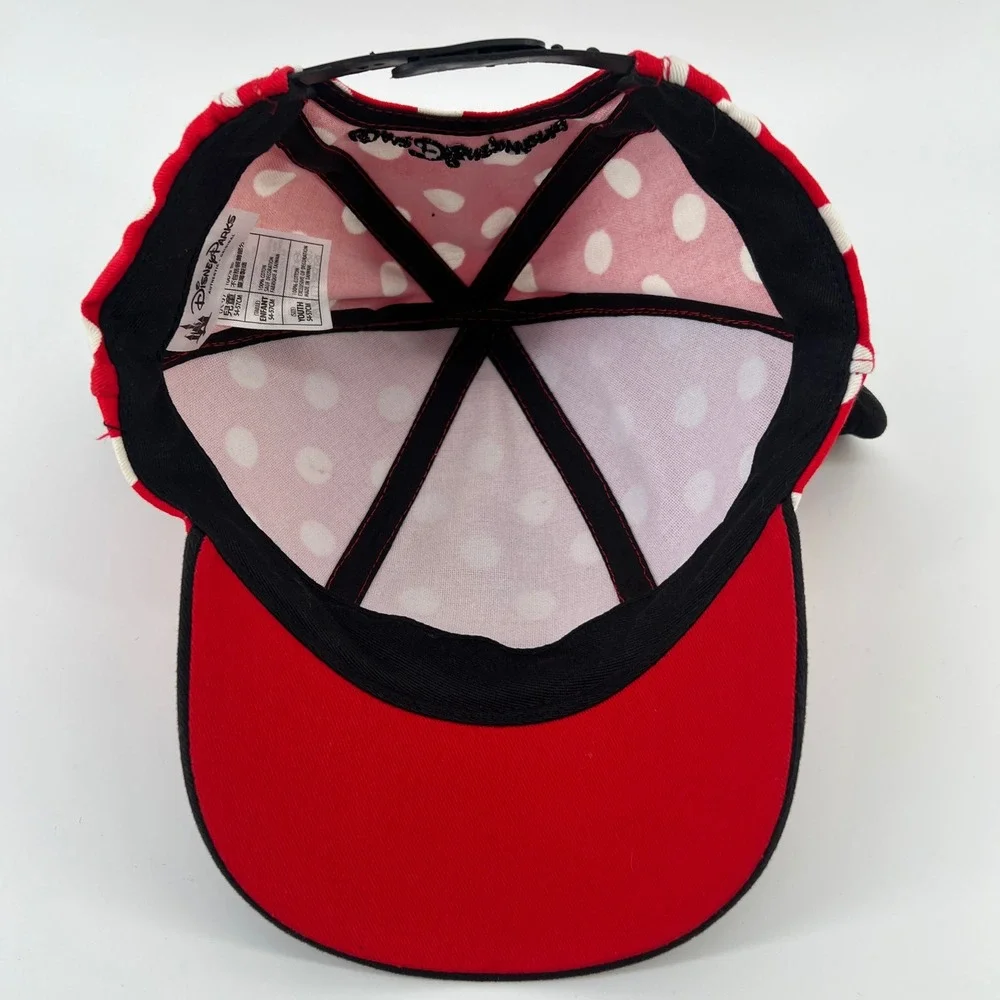 Disney Parks Minnie Mouse‎ Polka Dot Ears Bow Youth Baseball Cap Red Black White